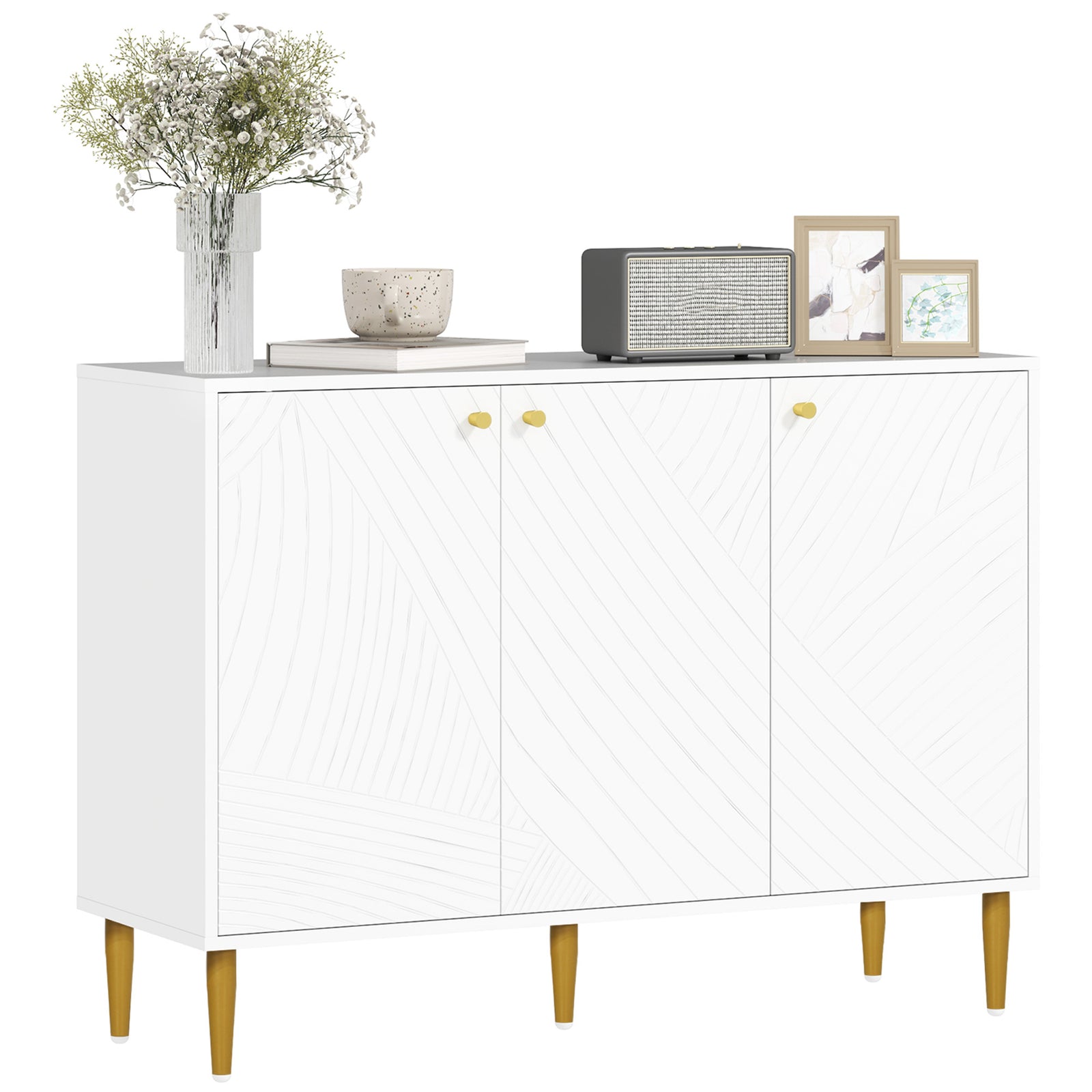 Elegant Two-Cupboard Sideboard - White/Gold-Tone