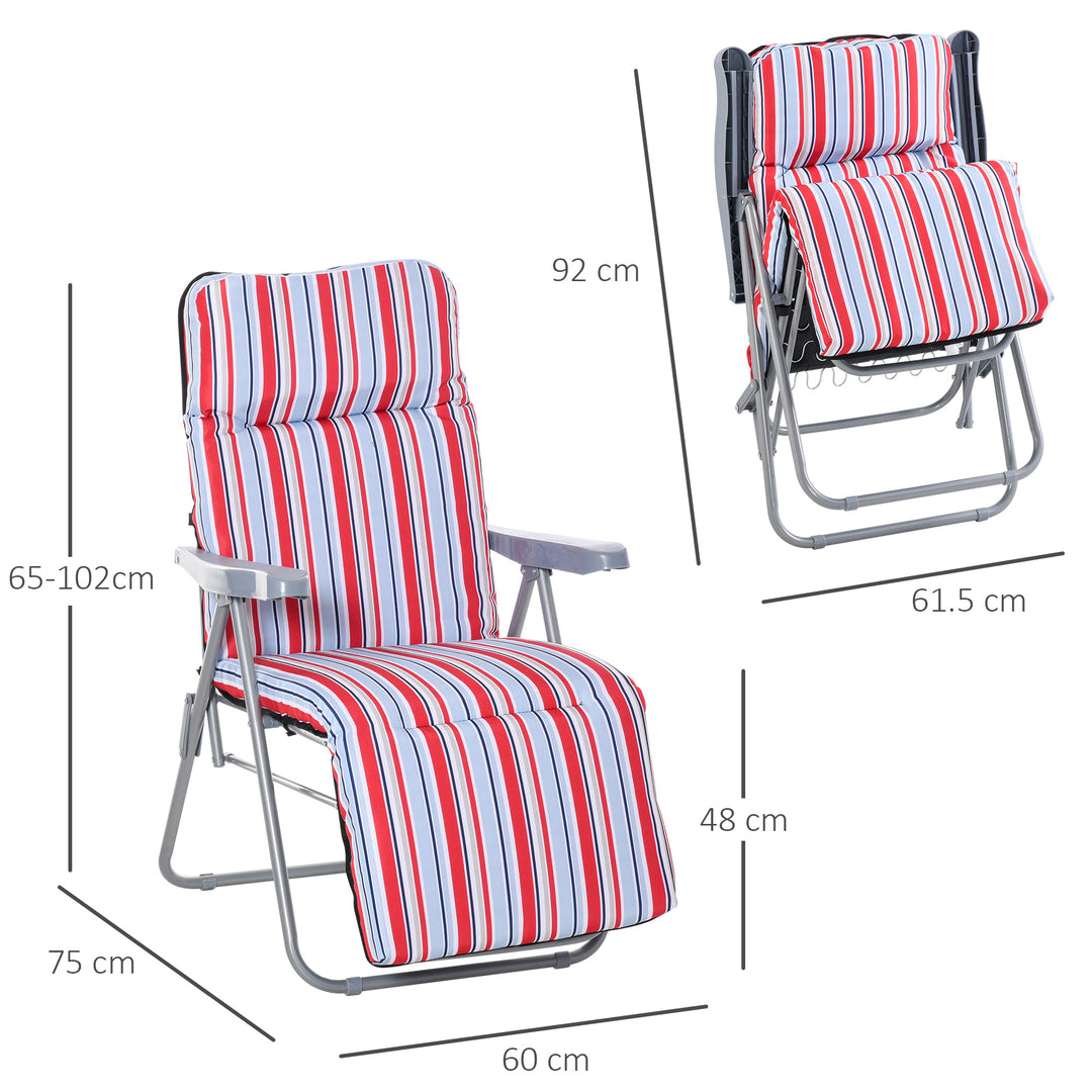 Outsunny Garden Sun Loungers, Set of 2, Outdoor Reclining Chairs with Cushions, Foldable and Adjustable, Red and White
