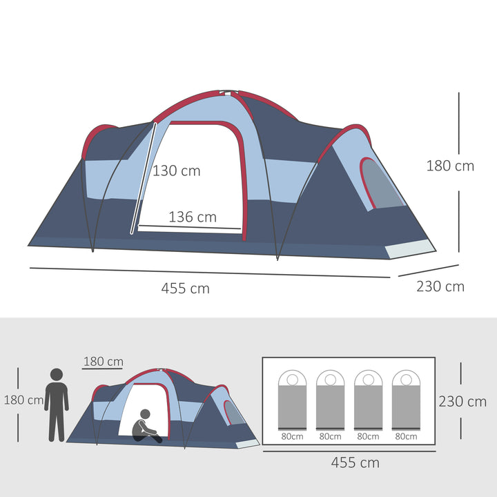 MCL Fibreglass & Steel Frame 5/6 Person Lightweight Camping Tent Blue