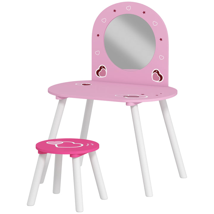 Kids Dressing Table with Mirror and Stool, Girls Vanity Set for Kids Room, Bedroom, Nursery, for Ages 3–6 Years