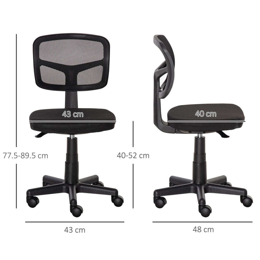 Small Office Chair without Arms, Ergonomic Swivel Mesh Desk Chair with Curved Back and Wheels, Height Adjustable, for Home Vanity Computer Dressing Table Study Bedroom, Holds Up to 120 kg