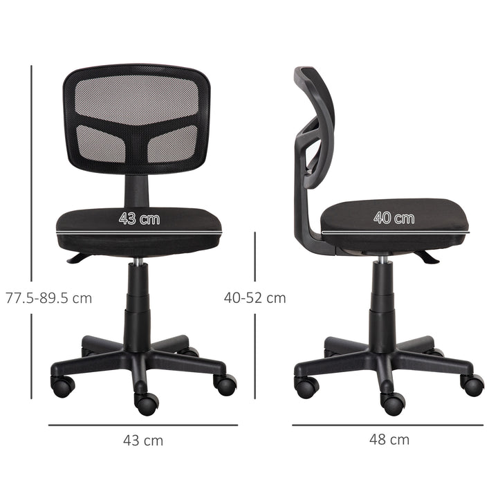 Small Office Chair without Arms, Ergonomic Swivel Mesh Desk Chair with Curved Back and Wheels, Height Adjustable, for Home Vanity Computer Dressing Table Study Bedroom, Holds Up to 120 kg