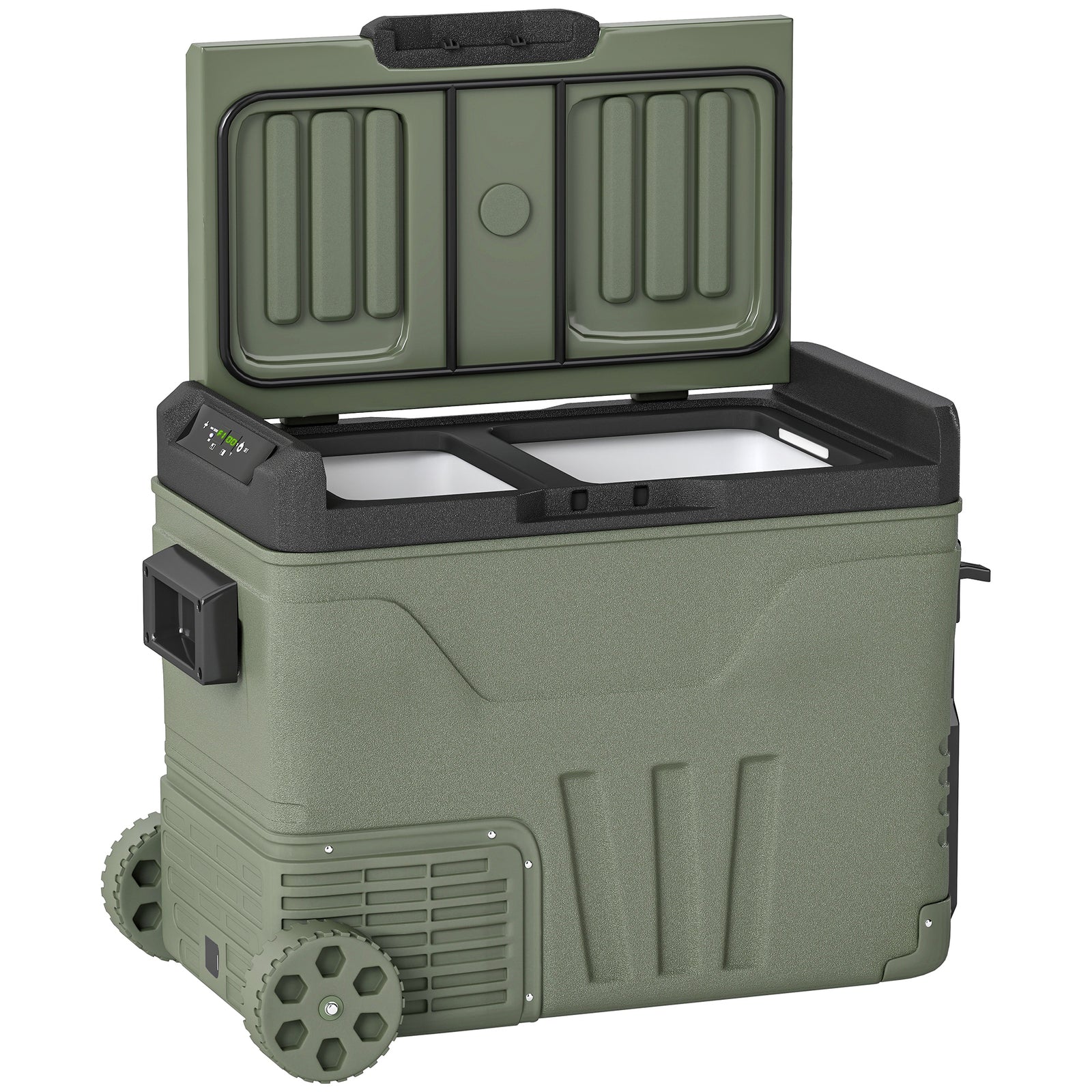 45L Two Compartment Car Fridge Cooler - Green