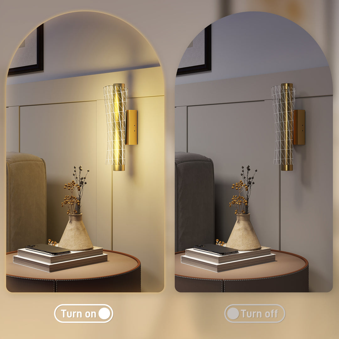 Led Wall Lamp 2 Pack, 9W Modern Indoor Geometric Mesh Wall Light, Colour Temperature Adjustable 3000K/4000K/6500K for Bedroom, Living Room, Hallway, Stairs, Gold Tone
