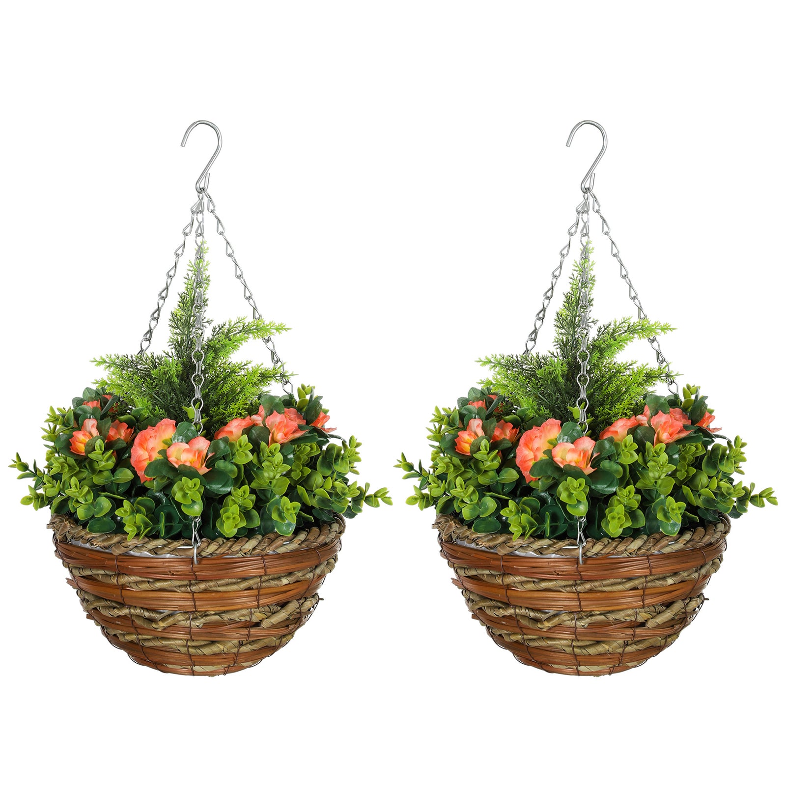 Set of Two Hanging Lisianthus Flower Pots - Orange/Green