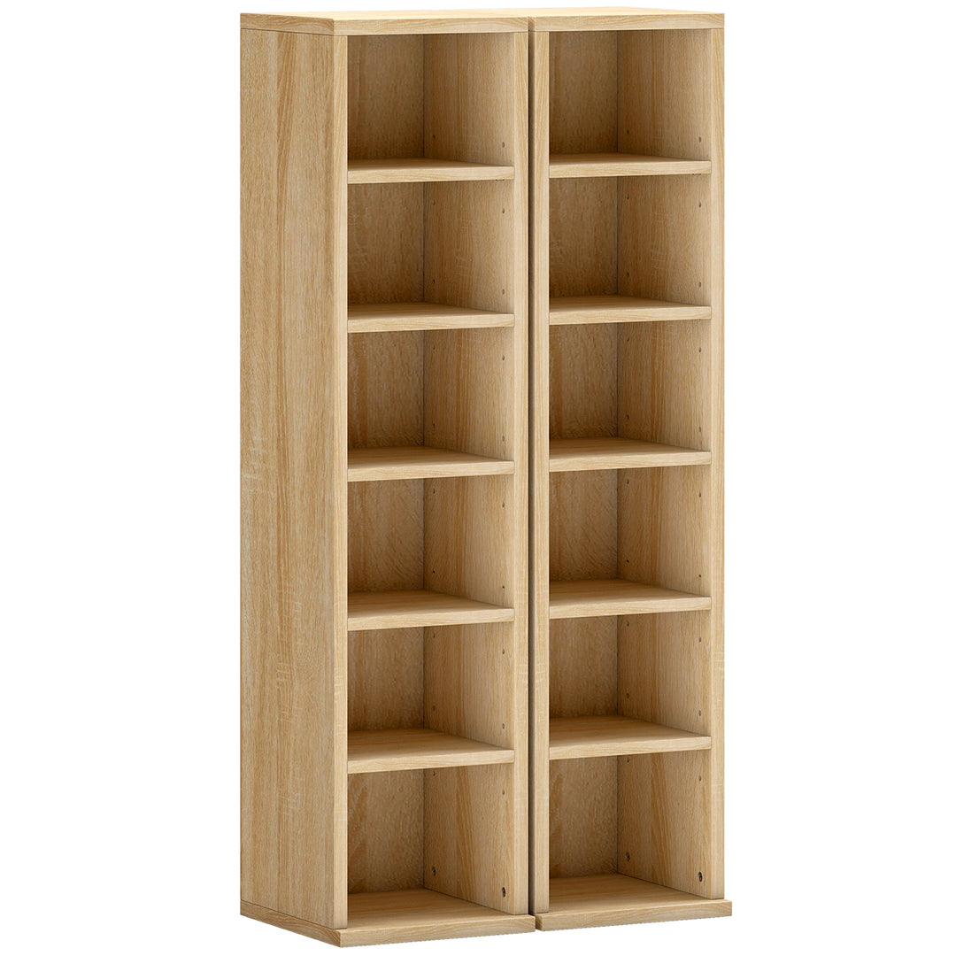 Set of 2 CD Media Display Shelf Unit Tower Rack with Adjustable Shelves - Oak