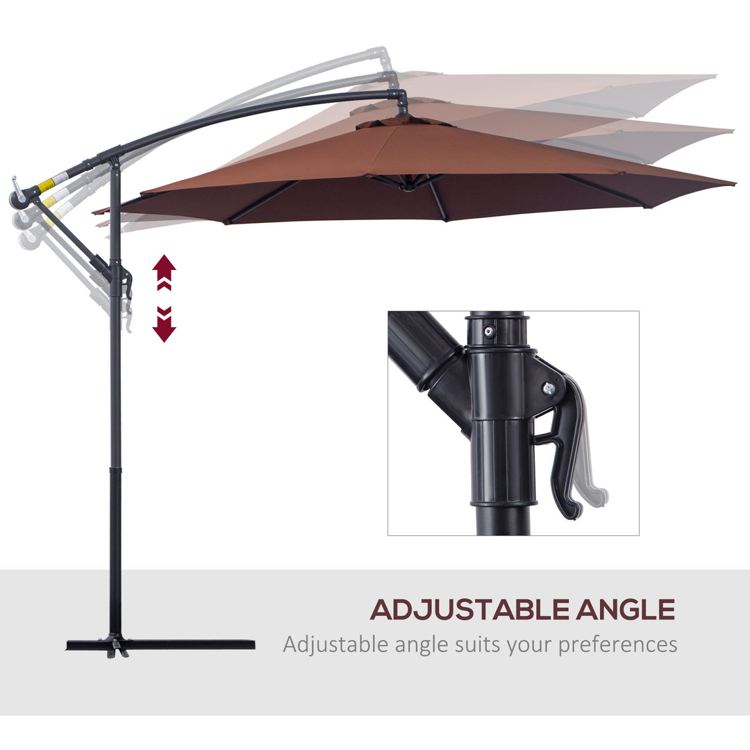 Outsunny Waterproof 3m Hanging Cantilever Umbrella: Adjustable Angle & UV Protection, Coffee Hue | Aosom UK