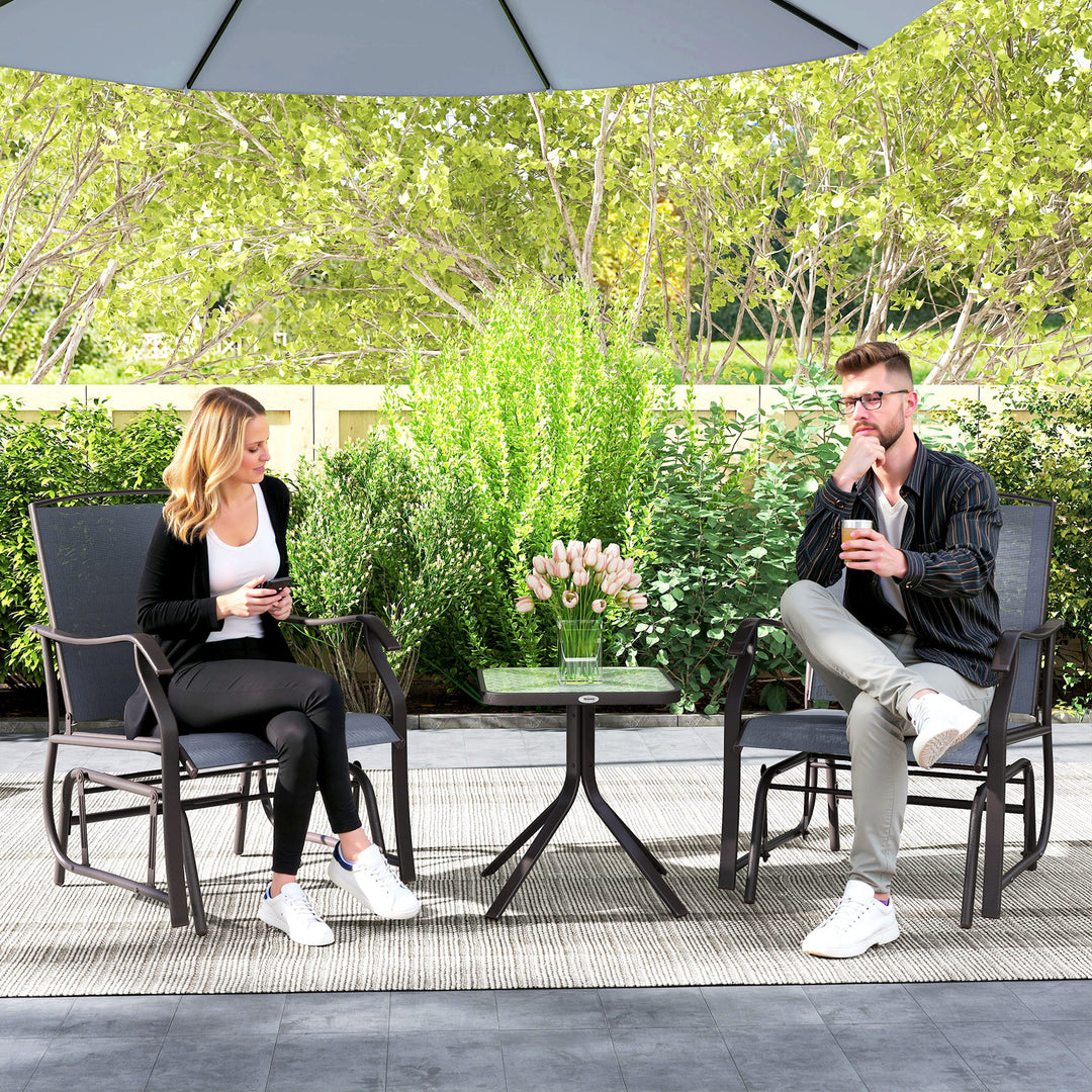 Glider Rocking Chair & Table Set 2 Single Seaters Rocker Garden Swing Chair Patio Furniture Bistro Set Grey