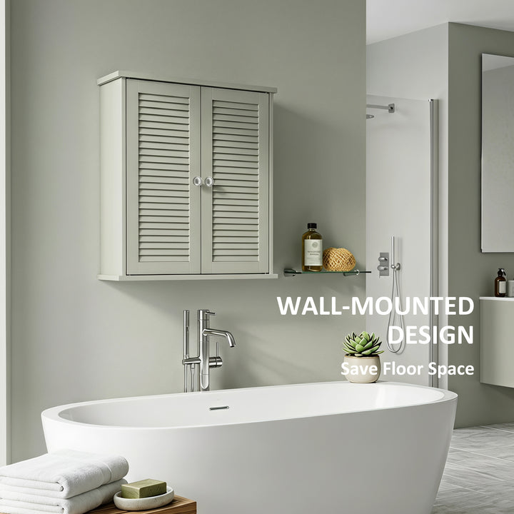 Bathroom Cabinet, Bathroom Wall Cabinet with Louvered Doors and Adjust
