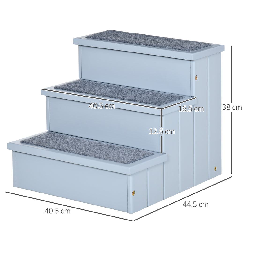 3 Step Wooden Dog Steps Pet Stairs for Dogs, Cat Ladder for Bed Couch with Storage Grey