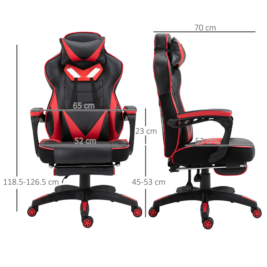 Computer Gaming Chair, Racing Desk Chair with Lumbar Support and Footrest, PU Leather Gamer Chair with Headrest and Swivel Wheels for Home, Red