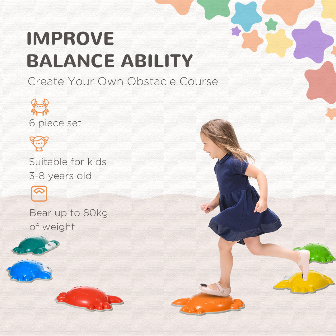 ZONEKIZ Crab-Shaped Kids' Stepping Stones, 6 Piece Set, TPE Anti-Slip Edges, for Balance and Coordination, Stackable, Multicolour | Aosom UK