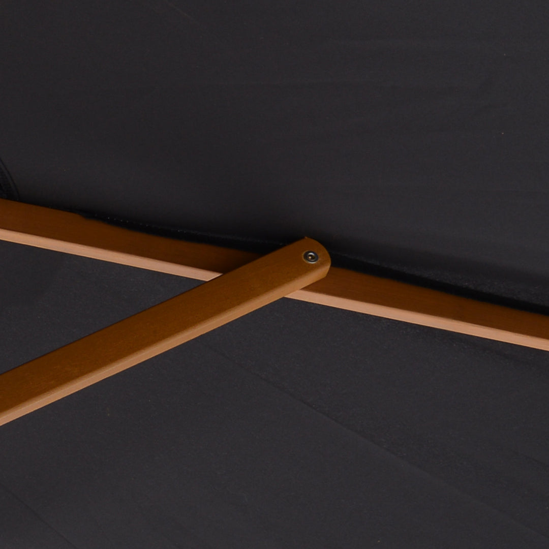 MCL 2.5m Wood Garden Parasol Sun Shade Patio Outdoor Wooden Umbrella Canopy Black