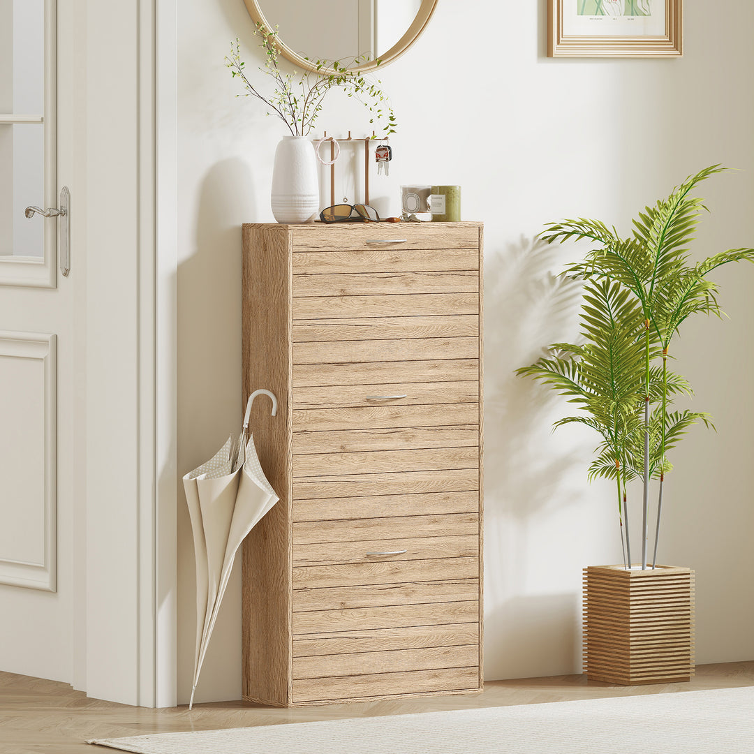 MCL 12-Shoe Flip Drawer Storage Cabinet - Brown Wood-Effect