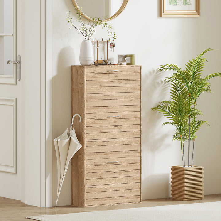 MCL 12-Shoe Flip Drawer Storage Cabinet - Brown Wood-Effect