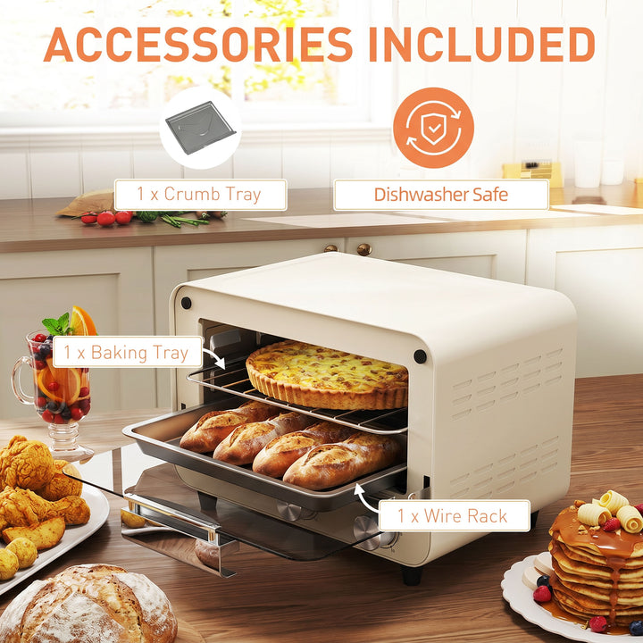 Mini Oven, Small Toaster Oven with Glass Door, Adjustable Temperature 