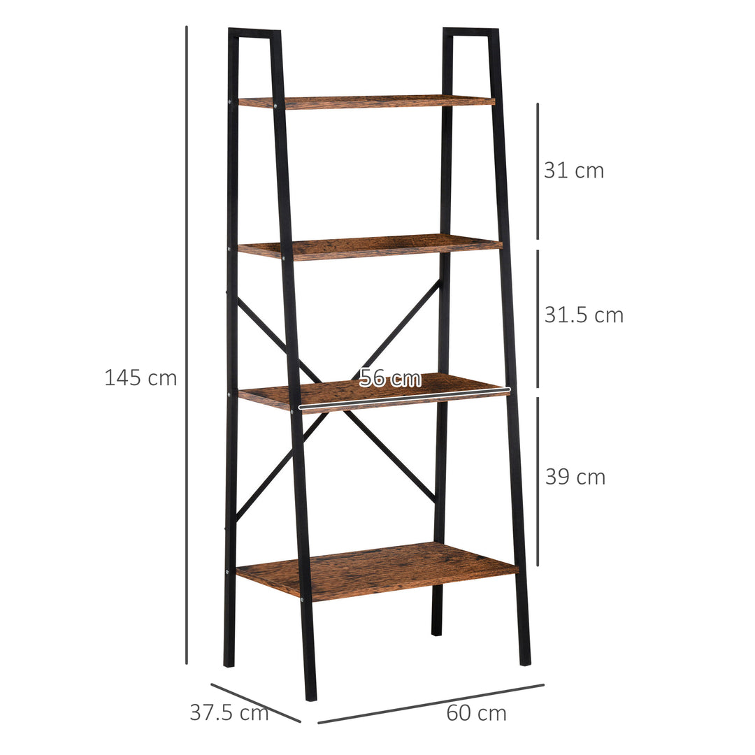 Ladder Shelf, Bookshelf, 4-Tier Industrial Storage Rack for Living Room, Bedroom, Kitchen, Rustic Brown and Black