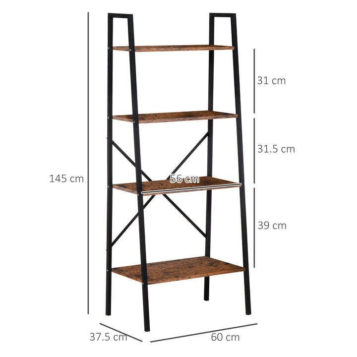 Ladder Shelf, Bookshelf, 4-Tier Industrial Storage Rack for Living Room, Bedroom, Kitchen, Rustic Brown and Black