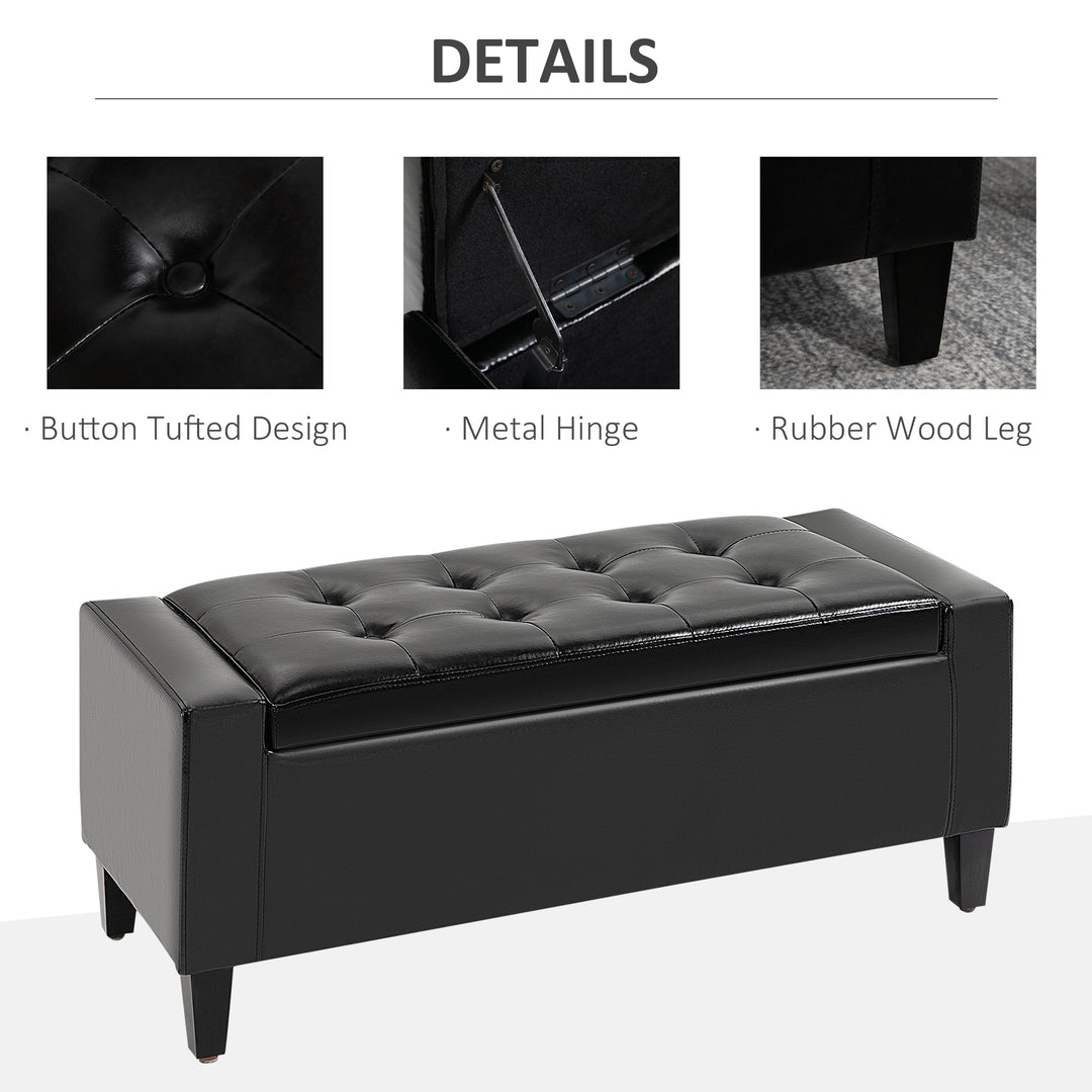 HOMCOM Ottoman Storage Bench, PU Leather Chest with Tufted Lid, Versatile Flip Top, 92L x 40W x 40H cm, Black | Aosom UK