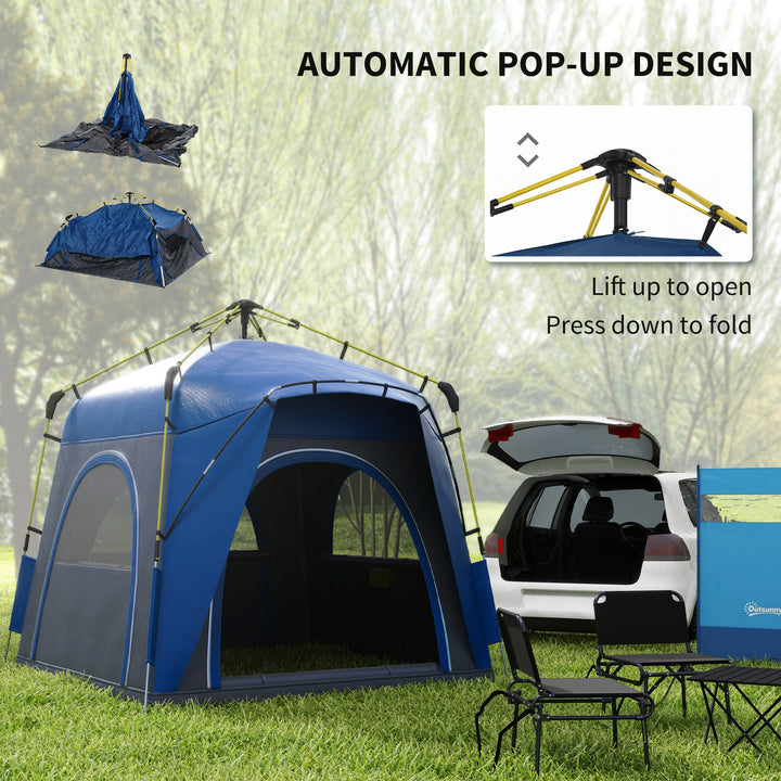 Instant Pop Up Camping Tent, 4 Man Dome Tent with 4 Doors, Sewn-in Groundsheet, Carry Bag and Top Hook for Fishing Hiking Festival, Grey