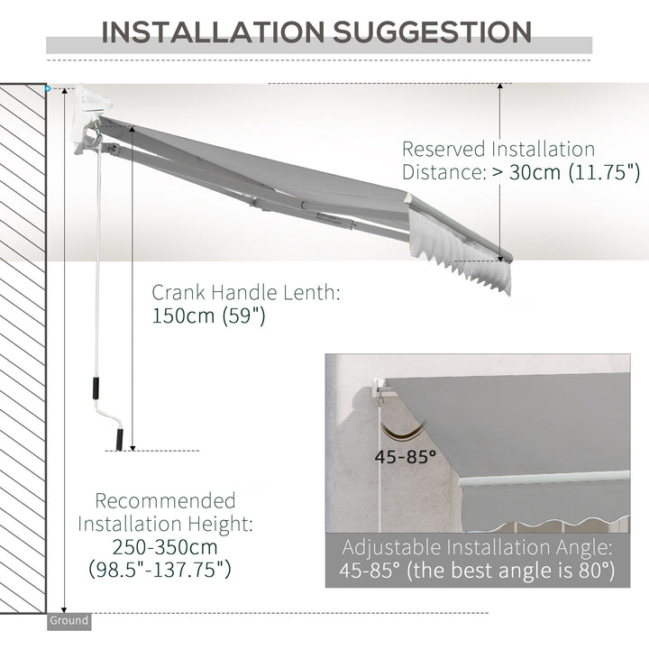 Awning Canopy Manual Retractable Porch Sun Shade Shelter 3 x 2m Light Grey