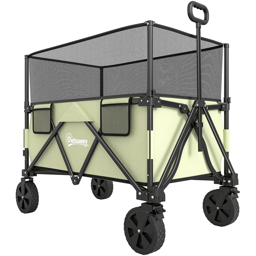 Folding Garden Trolley, 180L Wagon Cart with Extendable Side Walls, for Beach, Camping, Festival, Green