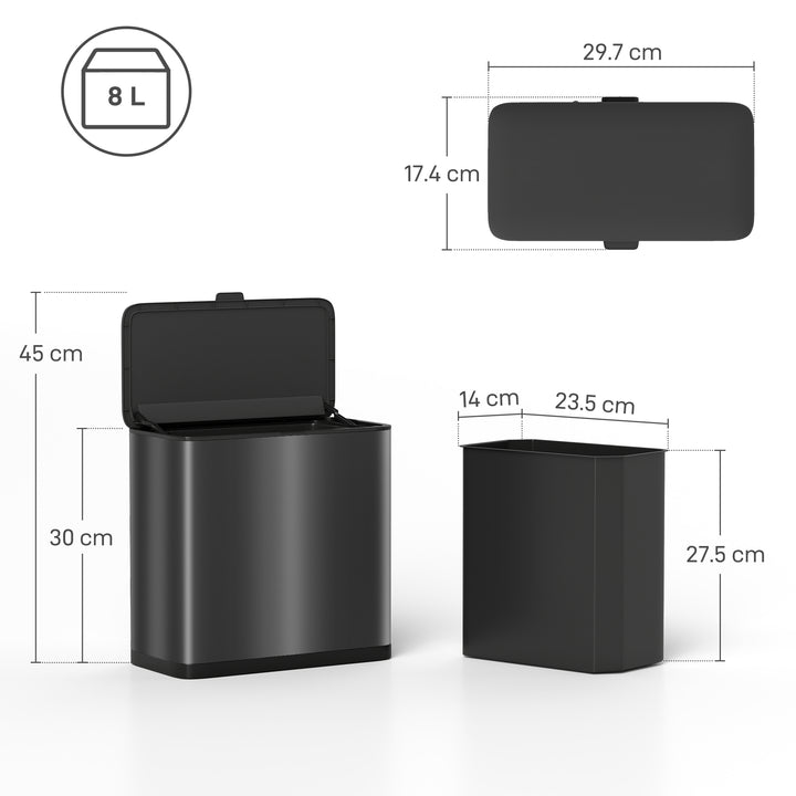 MCL 8L Hanging Kitchen Bin, Rubbish bin with Lid and Removable Inner Bucket for Kitchen Cabinet Door, Under Sink, Office