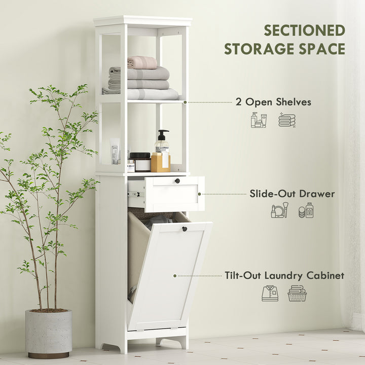 Tall Bathroom Cabinet, with Laundry Basket - White