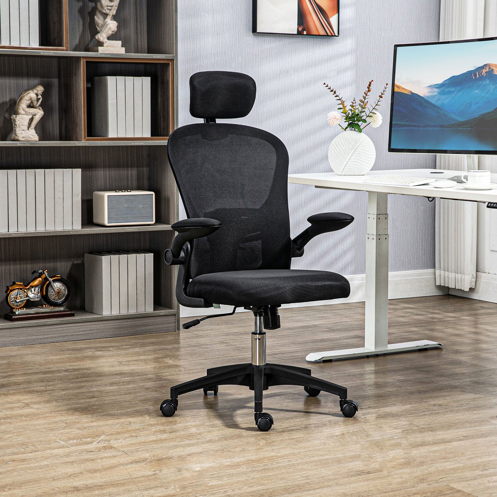 Multi-Adjustable Office Chair, with Lumbar Support, Headrest and Mesh Back - Black