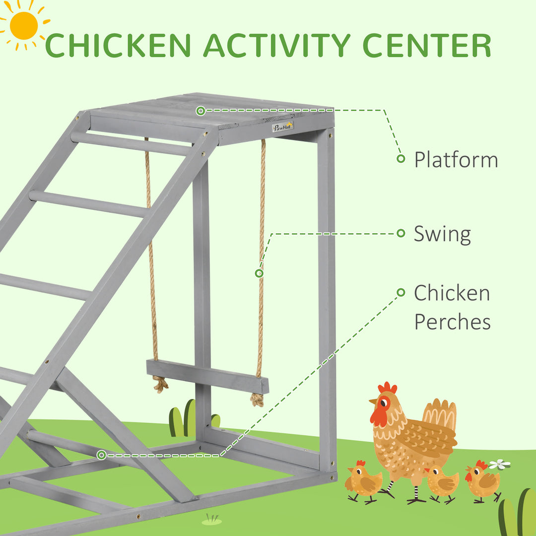 PawHut Interactive Chicken Coop Toy Set, Wooden with Swing, Ladder, Platform, Entertaining Pet Accessory, Grey | Aosom UK