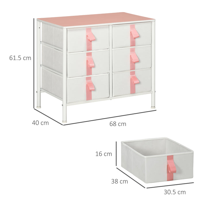 Chest of Drawers, Cloth Organizer Unit with 6 Fabric Drawers, Metal Frame and Wooden Top, Storage Cabinet for Kids Room, Living Room, Closet, Hallway, Pink
