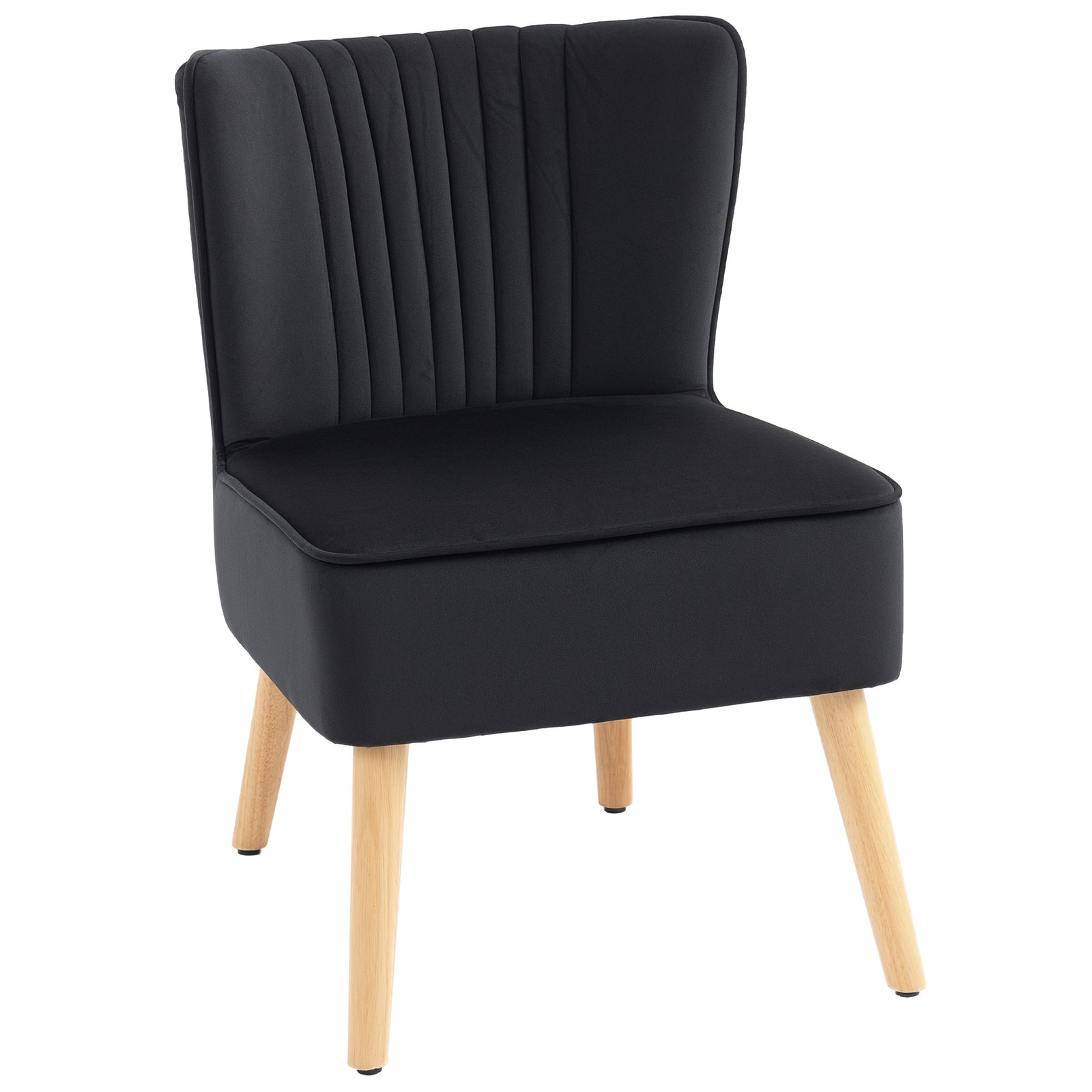 Modern Accent Chair, Fabric Living Room Chair with Rubber Wood Legs and Thick Padding, Black
