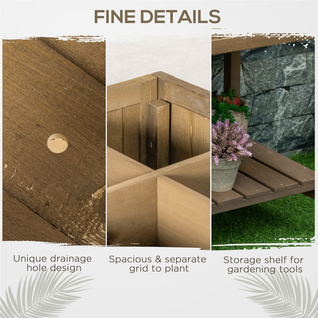 MCL Wooden Herb Planter Raised Bed Container Garden Plant Stand Bed 8 Boxes 110L x 46W x 76Hcm Brown