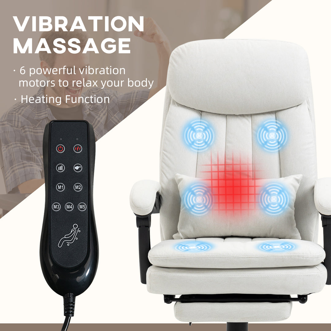Office Chair, Ergonomic Desk Chair with 6-Point Vibration Massage and Lumbar Heating, Computer Chair with Lumbar Support Pillow, 155° Reclining Back and Footrest, Cream White