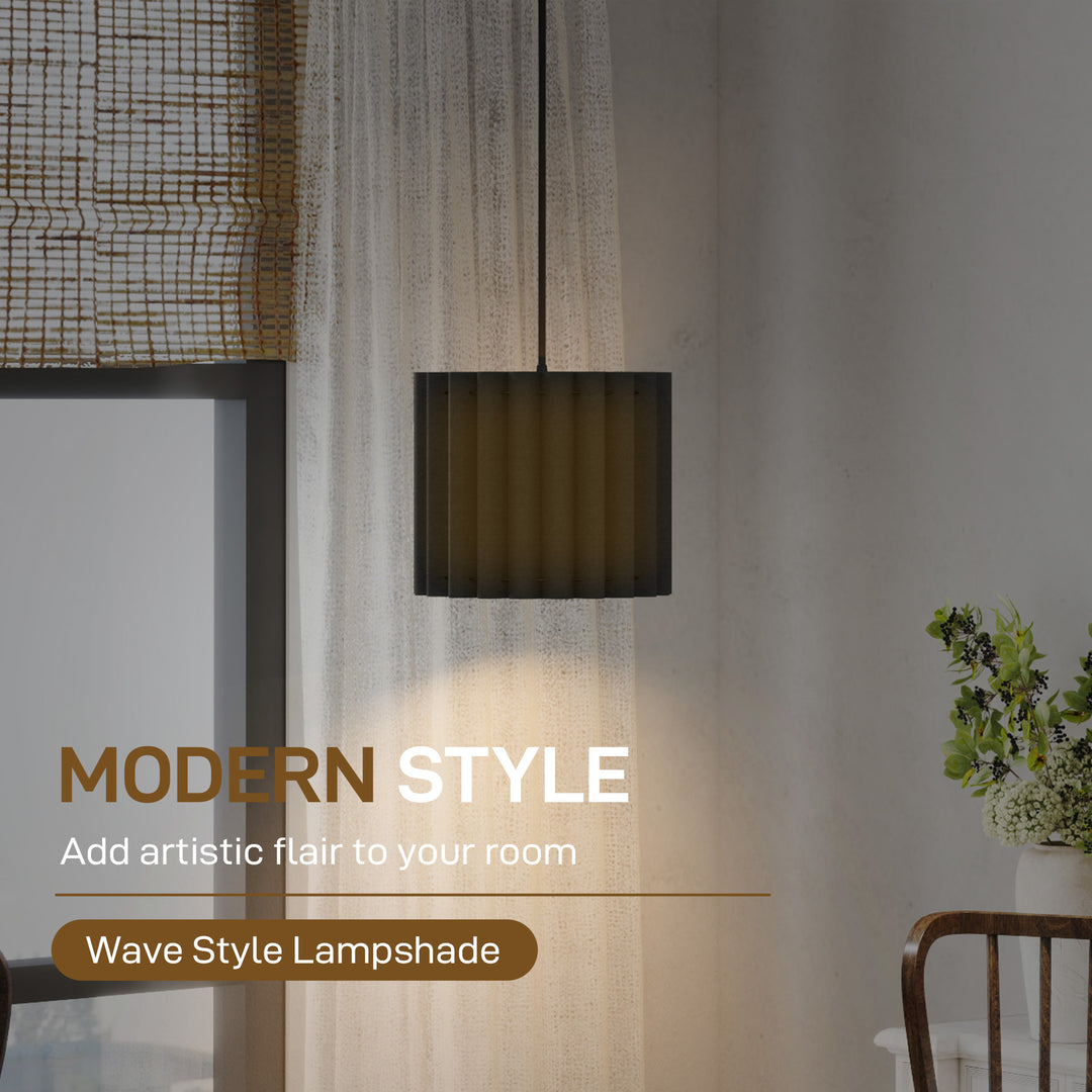Linen Pendant Light, Modern Wave Ceiling Light Shade, E27 Lampshade for Living Room, Bedroom, Kitchen, Hallway, Black