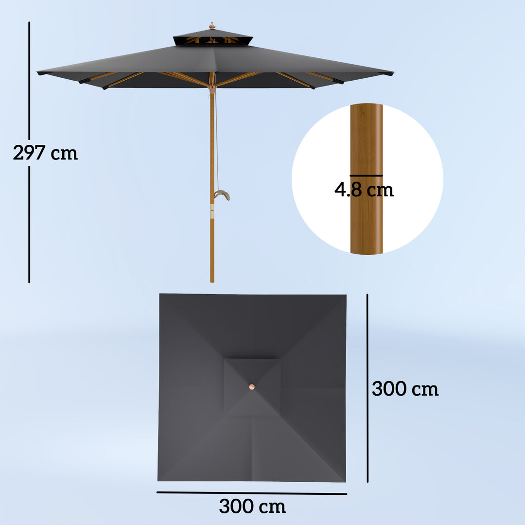 3 m Square Canopy Parasol - Black
