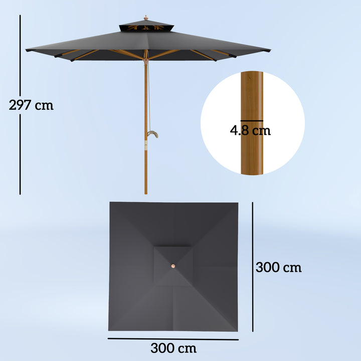 3 m Square Canopy Parasol - Black