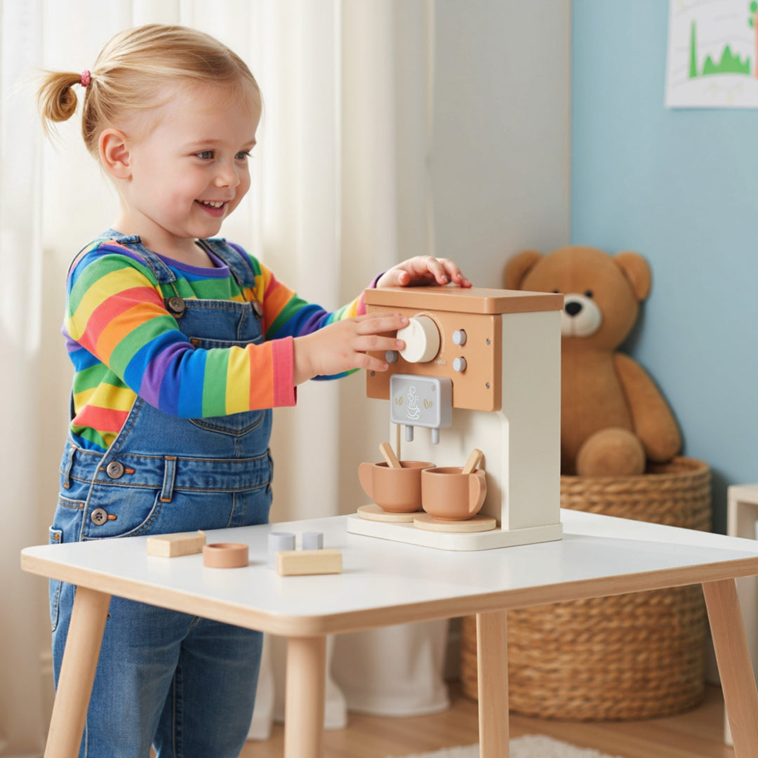 MCL Kids Wooden Coffee Machine Toy, Pretend Play Kitchen Accessories Gift for Boys and Girls Ages 3+