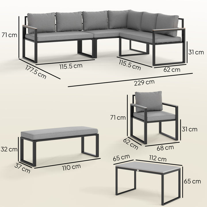 Six Piece L Shaped Garden Furniture Set with 3 Loveseats - Grey