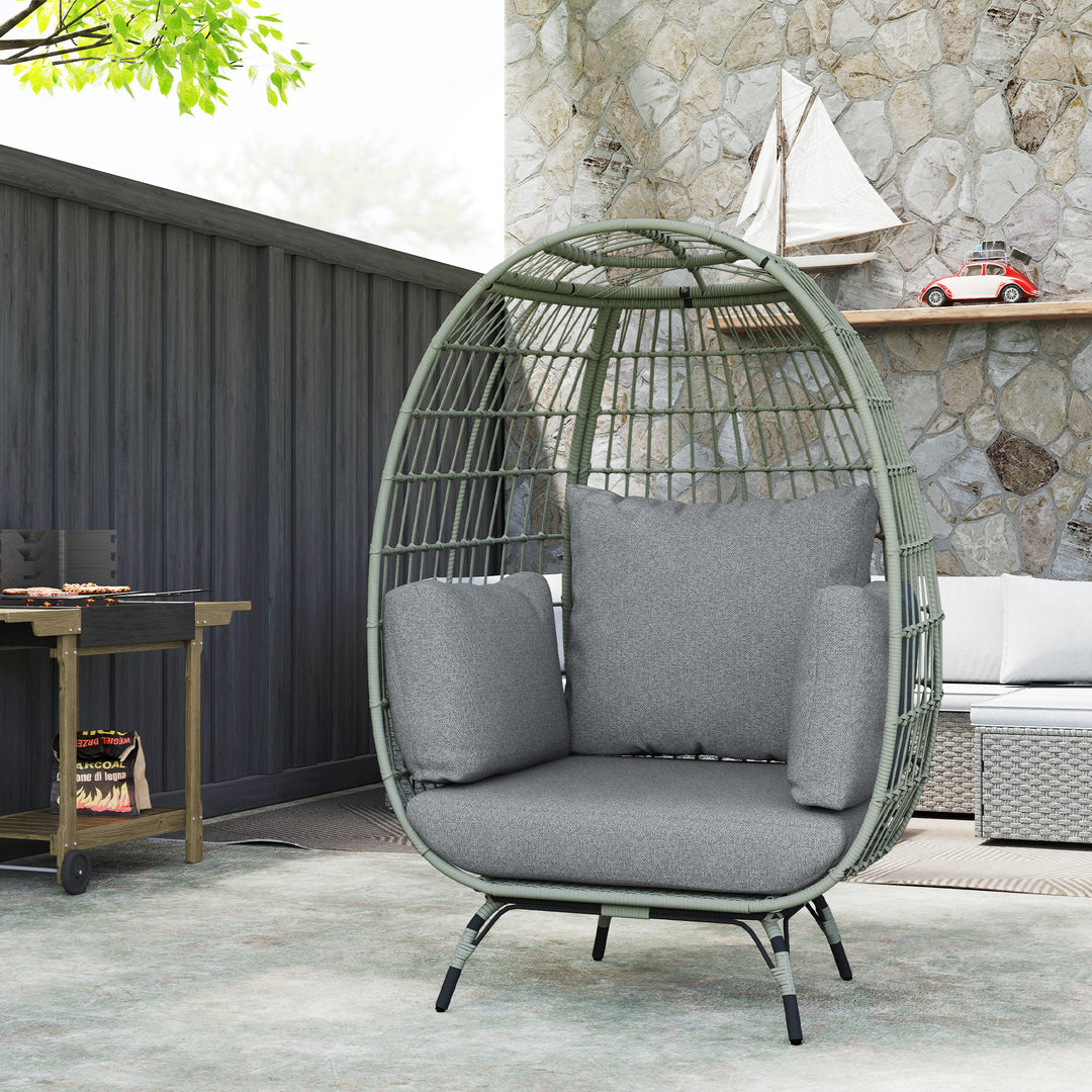 Rattan Egg Chair with Cushions and Pillows, Charcoal Grey