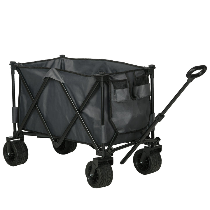 Outsunny Collapsible Outdoor Utility Wagon, Folding Garden Trolley Cart for Camping, Dark Grey | Aosom UK