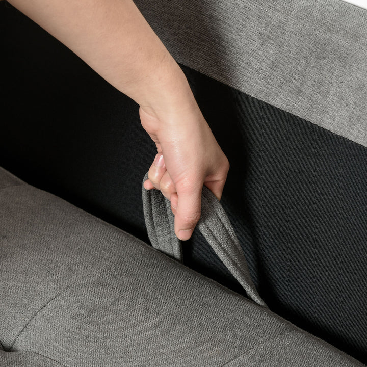 Modern 3 Seater Sofa with Hidden Storage, 169cm Tufted Cotton Couch with Wood Legs, Compact Sofa for Living Room, Grey