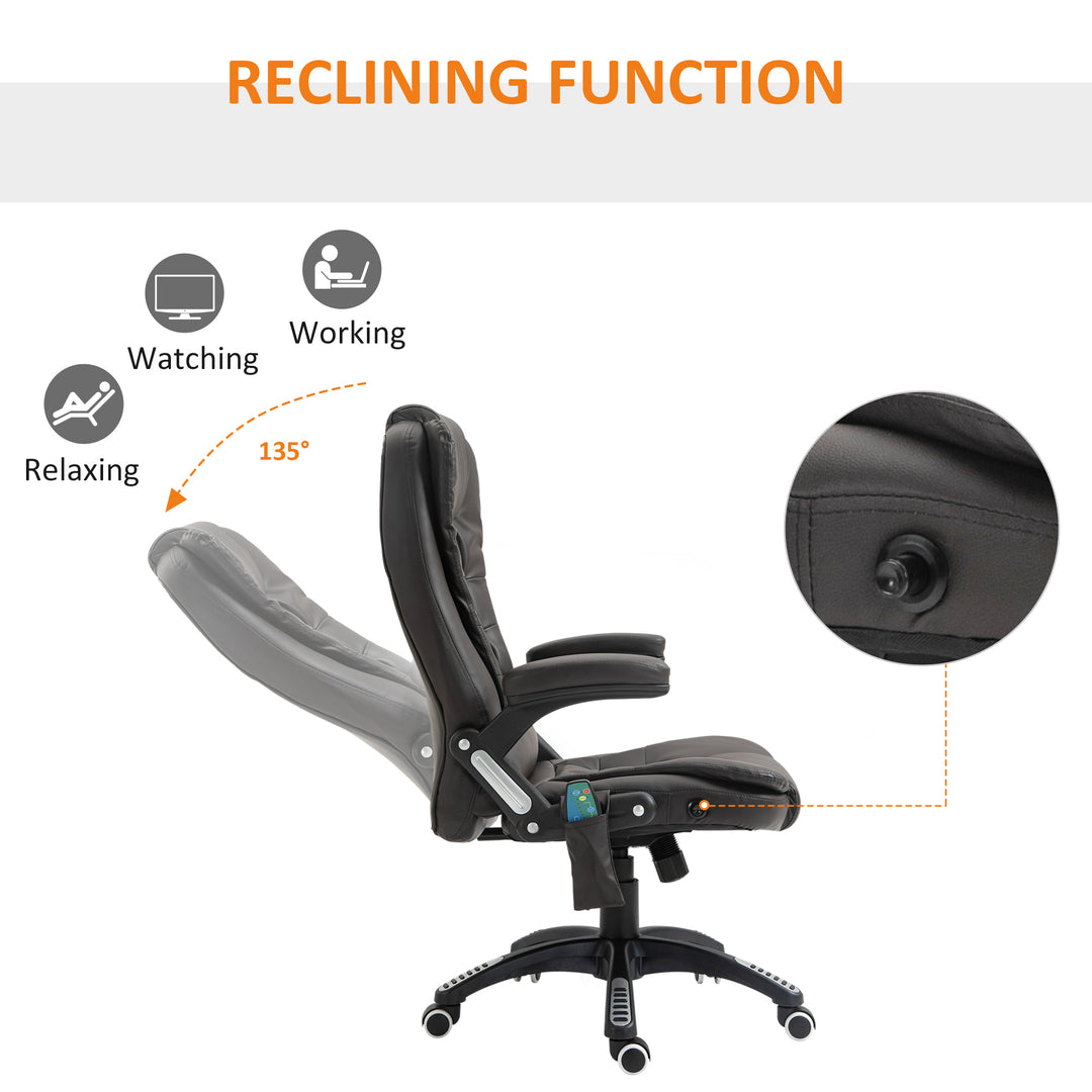 6-Point Massage Office Chair with Seat Heated for Home Office, PU Leather High Back Executive Desk Chair with Adjustable Height and 360° Swivel for Work Study, Brown