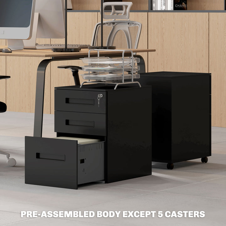 Three-Drawer Steel Filing Cabinet - Black