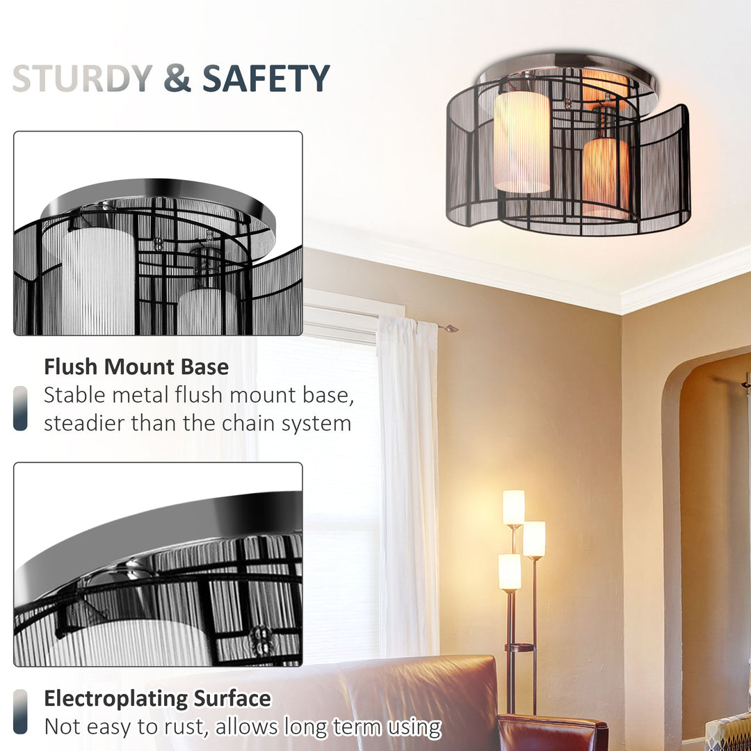 Modern Chandelier, Semi-Flush Mount Ceiling Light with 2 Light, E27 Bulb Base for Hallway, Dining Room, Living Room, White and Black