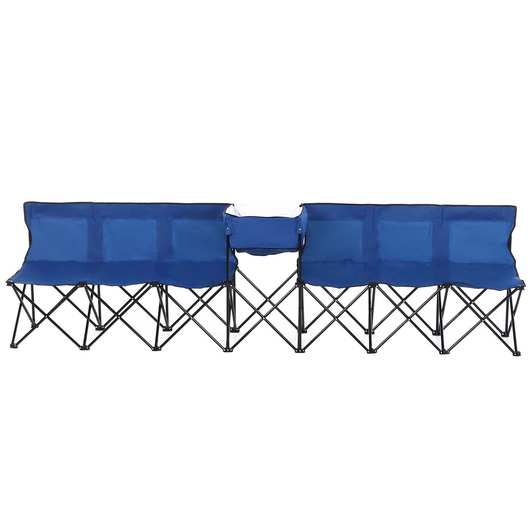 MCL 6 Seat Folding Sports Bench Portable Sports Team Bench Spectator Chair with Cooler Bag and Carrying Bag for Outdoor Picnic Camping - Blue