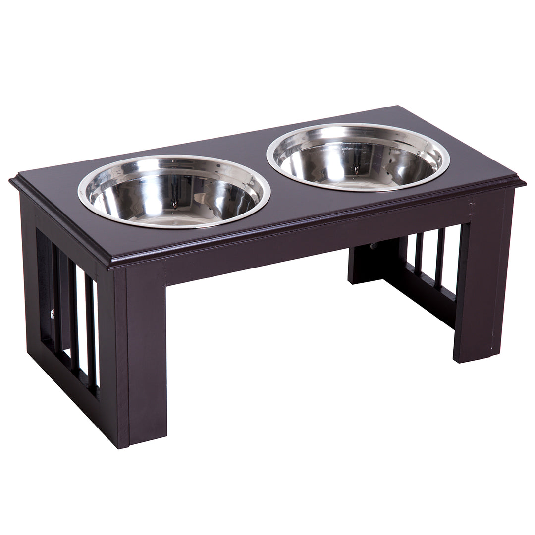 Raised Dog Feeding Bowls with Stand, Stainless Steel for Medium Dog, 58L x 31W x 25H cm - Brown