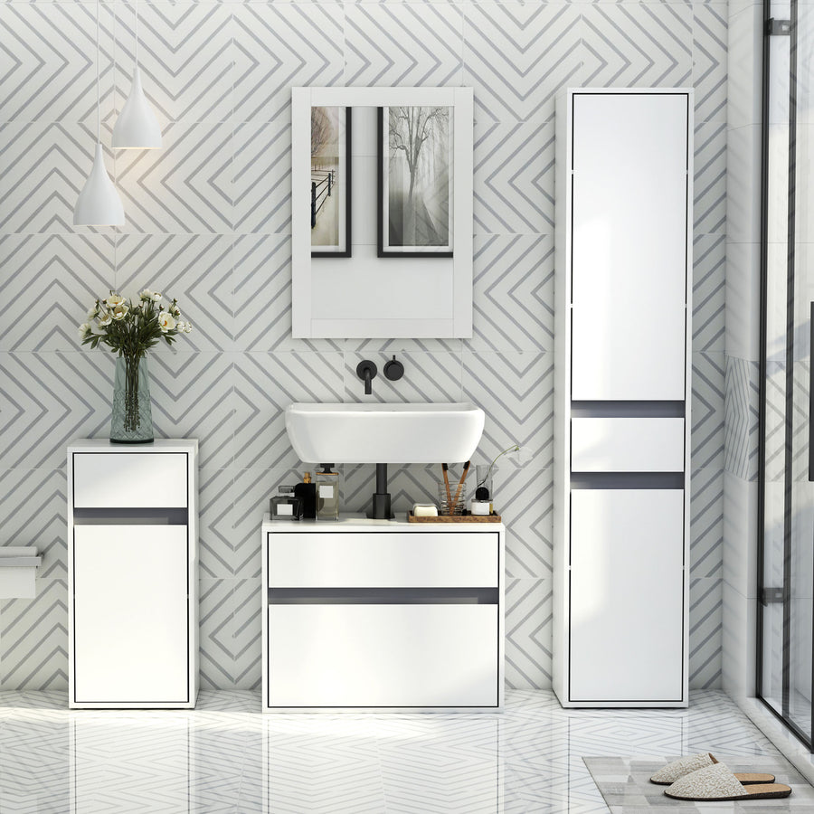 MDF Tri-Compartment Bathroom Storage Cabinet White