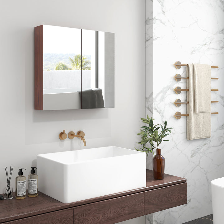 Double Door Bathroom Mirror Cabinet, Wall Mounted Bathroom Storage Cabinet, Soft Closing, 63L x 60Hcm
