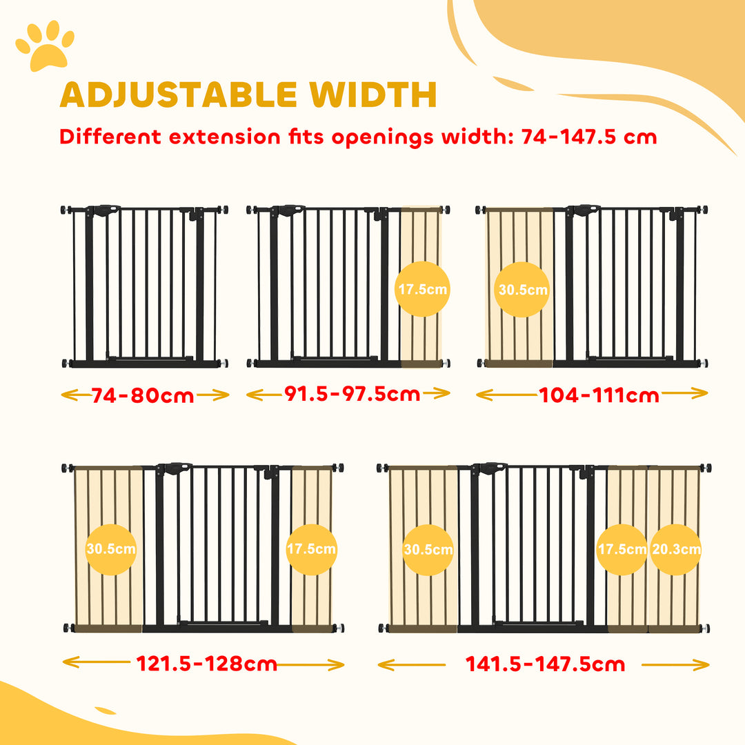 Adjustable Safety Gate w/ Three Extensions, Four Adjustable Screws, Black
